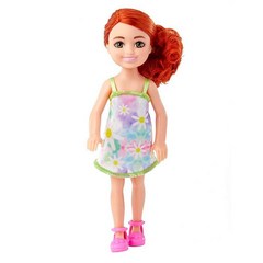 Barbie 첼시 인형(레드 헤어) 범블비 & 꽃 프린트 드레스와 블루 샌들 장난감, Red Hair Flower Dress