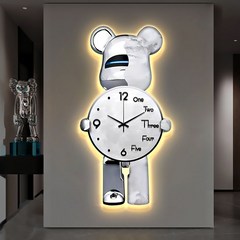 Uinox 곰돌이 시계 LED 무드등 인테리어 벽시계 대형 디자인 무소음 조명벽시계, A, 41*80cm