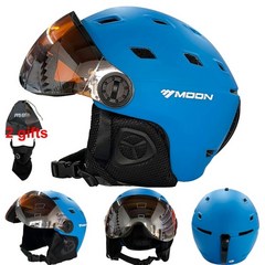 패러글라이딩장비 패러글라이더 헬멧 문 고글 스키 일체형 pc + eps 스키, 푸른, m(55-58cm)