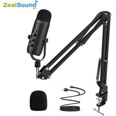 Zealsound Professional USB Streaming Podcast PC Microphone Studio Cardioid Condenser Mic Kit with Bo, [01] black, black