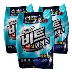 비트 때가쏙 더 화이트 리필5kg 1박스(3개) 세탁 가루세제 일반드럼겸용, 3개입, 5kg