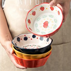북유럽 도자기 그릇 귀엽 디저트 그릇 과일 그릇 면기 세트, 레드+옐로우+네이비+오렌지, 15cm*5cm 350ml, 1세트