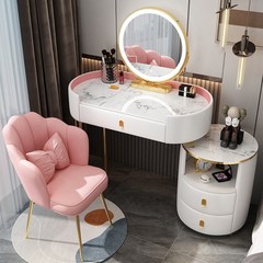 MONTHERIA 화장대 예쁜 연예인 화장대 세트 거울 의자 포함, 핑크 80cm(꽃잎 의자)