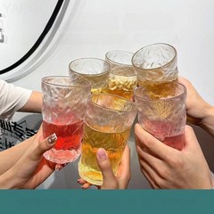 빙하 컵스 고안 값 남녀 무늬 유리컵 내수컵 가정용 음료 우유 맥주 주스, 고형 6마리, 기본