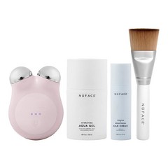 NuFACE Mini+ 스타터 키트 아쿠아 젤 액티베이터가 있는 쁘띠 페이셜 토닝 장치 47.9g1.6온스 실크 크림 액티베이터 14.2g0.5온스 + 클린 스윕 어플리케이터, Sandy Rose, Sandy Rose