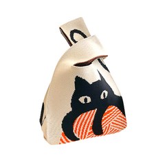 Aria 여성 고양이 귀여운 손가방 핸드폰 니트 에코백 복조리 손목 가방