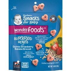 거버 Wonderfoods 유아용 간식 곡물 퍼프 스낵 퀴노아 오렌지 당근 생후 10개월 이상 42g (1.48oz)