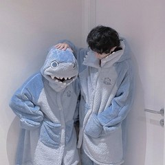 ANYOU 귀여운 상어 극세사 수잠옷 원피스 겨울 남녀공용 홈웨어 파자마