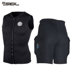 해녀복 SLINX 남성용 네오프렌 테크 민소매 다이빙 조끼 스노클링 스쿠버 다이빙 서핑 트렁크 포켓 3mm, 5.Shorts and Vest set - XXL