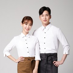 백색 스판 칠부 셔츠 / 서빙 위생 유니폼 식당 레스토랑 카페 호텔 호텔리어 상조유니폼 상조회사