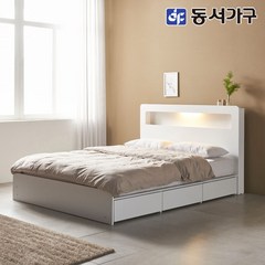 동서가구 소프 렌츠 LED 호텔 수납 침대 프레임+독립스프링 매트리스(슈퍼싱글 / 퀸 /킹), 화이트