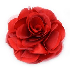 라라라 공단 장미 코사지 - 이중핀, 빨강-12cm
