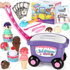 Torlam 어린이 장난감용 아이스크림 카트 역할 놀이 음식 장난감 가게 카운터 플레이 세트 스쿱 및 콘 메이커 식료품 스토어 생일 선물 만 3 4 5 6세 남아 또는 여아용 US