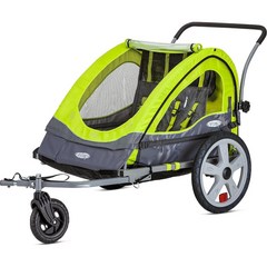Instep Quick-N-EZ 더블 토우 비하인드(뒤에서 견인하는 방식의) 자전거 트레일러 유아 및 어린이용 유모, 01 초록색., 1개