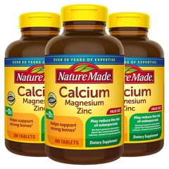 Nature Made Calcium Magnesium Zinc 네이처메이드 칼슘 333mg 마그네슘 133mg 아연 비타민 D3 함유 300정 3병, 3개