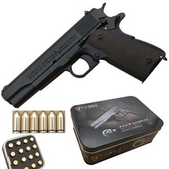 풀메탈 콜트1911 모델건시뮬레이션건 Model gun Metal simulation pistol Colt 1911, 블랙 스탠다드 건 + 6 라운드 총알 + 투톤 1