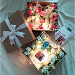 (캘리문구카드) 전역 꽃신 박스 상자 여친 남친 생일 또는 어버이날 부모님 생신 선물 담는 플라워박스, 적당히, 가로형쇼핑백포함, 블루