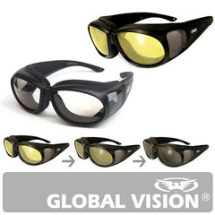 [아웃피터 24- 변색선글라스]GLOBAL VISION 글로벌비전/오토바이/자전거/안경위 안경위에 쓰는 선글라스, 클리어24, 1개