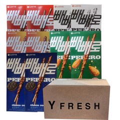 [YFRESH]빼빼로5종세트 아몬드37g 2개 크런키39g 2개 초코쿠키37g 2개 오리지날54g 2개 화이트쿠키37g 2개 총 10개 + YFRESH박스