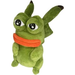 Pokemon x 슬픈개구리 페페 피카츄 인형 PEPE 굿즈, 녹색(플라스틱 안구) 25cm