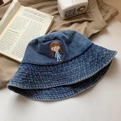 JIAMING 한국 스타일 귀여운 데님 어부 모자 여성의 여름 얼굴 작은 올매치 빅 헤드 캐주얼 패션 분지 모자 햇살