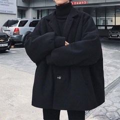 남성코트 남자코트 FAVRE woollen Coats Mens 가을 겨울 자켓 한국식 정장 칼라 버튼 느슨한 두꺼운 패딩 M