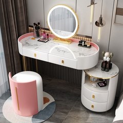 MONTHERIA 화장대 예쁜 연예인 화장대 세트 거울 의자 포함, 핑크 120cm(백 스툴)