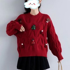 JINYOUQIAN 여성 가을옷 크리스마스 스웨터 크리스마스니트 긴팔 스웨터