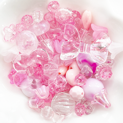 헤세드 DIY)플라스틱 다양한 컬러 비즈 모양 랜덤혼합세트 (약20g), 핑크