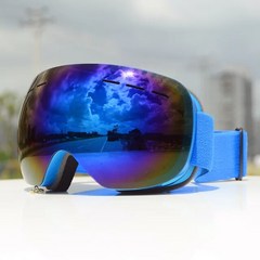 성인 스키 고글 대형 구형 안경은 가까운 시야 안경/HX06 이중층 안개를 붙일 수 있습니다., 블루 프레임 블루 필름