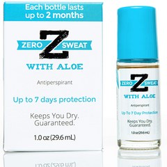 ZeroSweat 땀 발한 억제제 롤온 다한증 7일간 땀 및 냄새 감소 민감한 피부 위한 알로에 함유 데오드란트, 29.6ml, 1개