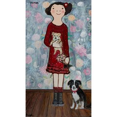 에바알머슨 거실액자 강아지 인테리어 명화 예쁜 전원주택 사진 그림 포스터 액자 포함, 강아지와 소녀, 라이트 우드