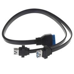 2포트 듀얼 USB 3.0 유형 A 암 - 20핀 헤더 마더보드-어댑터 케이블, 0.5m, 블랙, 플라스틱