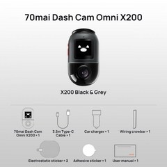 70mai 대시 캠 Omni X200 360 ° 풀 뷰 디자인 AI 모션 감지 자동차 DVR 내장 GPS ADAS 24 시간 주차 모니터 eMMC 스토리지, 32GB