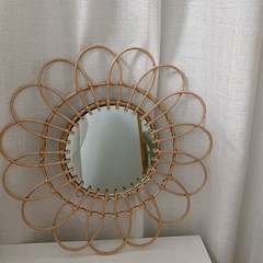 더준 라탄 거울 현관 빈티지 엔틱 벽거울 원형, 해바라기(대형)