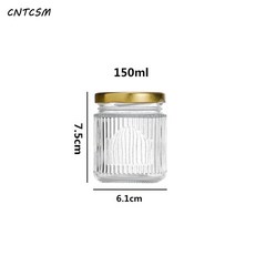 CNTCSM 유리병 세로 스트라이프 밀폐용기 내열유리병 생조림 꽃젤병 꿀병 식품보관함, 메모색상(기본 블랙캡), 200마라, 1개