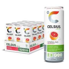 CELSIUS Sparkling Grapefruit Fitness Drink 셀시어스 스파클링 자몽 무설탕 음료 355ml 12개입