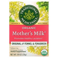 Traditional Medicinals 유기농 Mothers Milk 회향 및 호로파 함유 카페인 무함유 티백, 28g, 16개