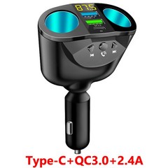 YIZHOOD FM 송신기 QC3.0 유형 C USB 빠른 충전 2 담배 라이터 소켓 자동차 Mp3 플레이어 블루투스 5.0 핸즈프리 차량용 키트, 중국, 유형 C QC3.0 2.4A