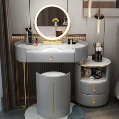 MONTHERIA 화장대 예쁜 연예인 화장대 세트 거울 의자 포함, 그레이 80cm (백 스툴)