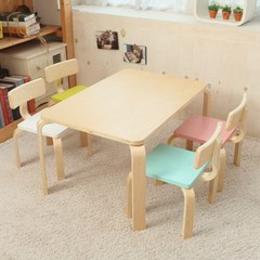 일루일루 프로스 어린이 책상세트 스퀘어형 테이블1+의자2, 내추럴책상, 의자핑크2개