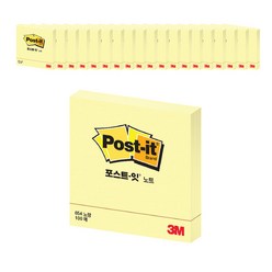 쓰리엠 포스트잇 노트 654 76 x 76 mm 100매, 노랑, 20개입