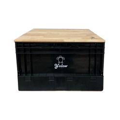욜로우 캠핑 오픈도어 수납박스 테이블 겸용 폴딩박스, 검정(박스), 욜로우 + 우드(상판)