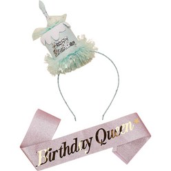 조이파티 생일케익 머리띠 + 생일 어깨띠 Birthday Queen 세트, 블루(머리띠), 글리터로즈골드(어깨띠), 1세트
