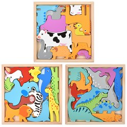 오즈토이 발란스 그림맞추기 도미노 퍼즐 가축 + 공룡 + 동물 세트, 1세트