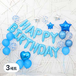 피앤비유니티 스위트 생일 장식 + 스티키 닷 세트, 블루, 3세트