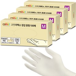 코멧 라텍스장갑 100매입, 화이트, 중(M), 4개