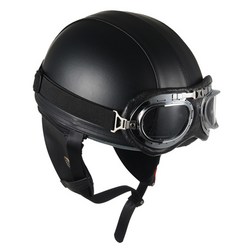 한미글로벌 VINTAGE LEATHER BLACK GOGGLE 헬멧, 블랙