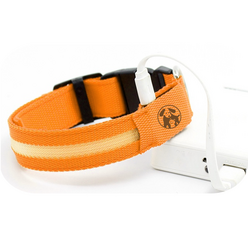 멍멍군나비양 강아지 USB 충전식 LED 야광목줄, 오렌지