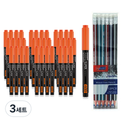 모나미 에딩슈퍼 형광펜 600 36p +스카이글로리 삼각지우개 연필 12p 세트, 오렌지, 3세트